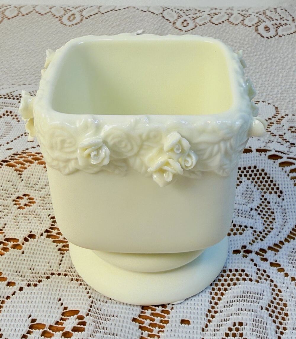 PartyLite P7736 Rose Garden Urn Square Votive Candle Holder White Ceramic